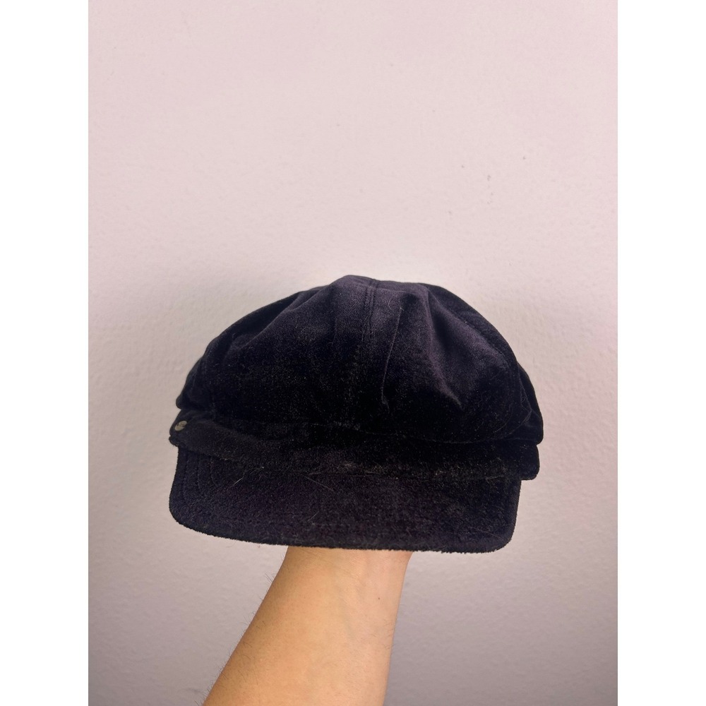 Vintage Betmar New York Black Velvet Newsboy Cap Baker Boy Hat Elastic Back
